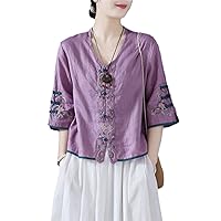 Lady Tang Suit Shirt Traditional Chinese Style Tops Classic Mandarin Collar Blouse Vintage Short Tops for Woman