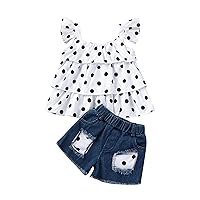 Kids Toddler Baby Girls Spring Summer Polka Dot Cotton Sleeveless Vest Shorts Outfits Clothes Girls Crop Top Hoodies Set