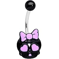Body Candy Womens 14G 316L Stainless Steel Navel Ring Piercing Pink Heart Black Skull Belly Button Ring