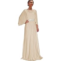 Chiffon Mother of The Bride Dresses with Cape Long Formal Dress for Women Beaded Evening Gown