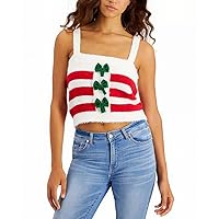 Women's Tank Top Medium Embellished Holiday-Bow Red M