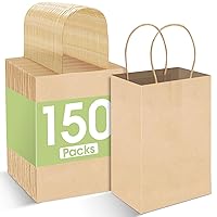 Pureegg Gift Bags, 150 Pack - Small Kraft Bags with Handles, 5.25x3.25x8 inch, Recycled Paper, Bulk for Party Supplies, Business, Christmas