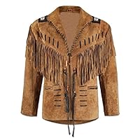 100% Real Suede Western Style Leather Jacket for Sale Native American Coat Fringe (XL, Design 3)