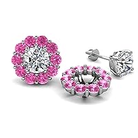 Round Pink Sapphire 3.40 ctw Halo Jacket for Stud Earrings in 14K Gold