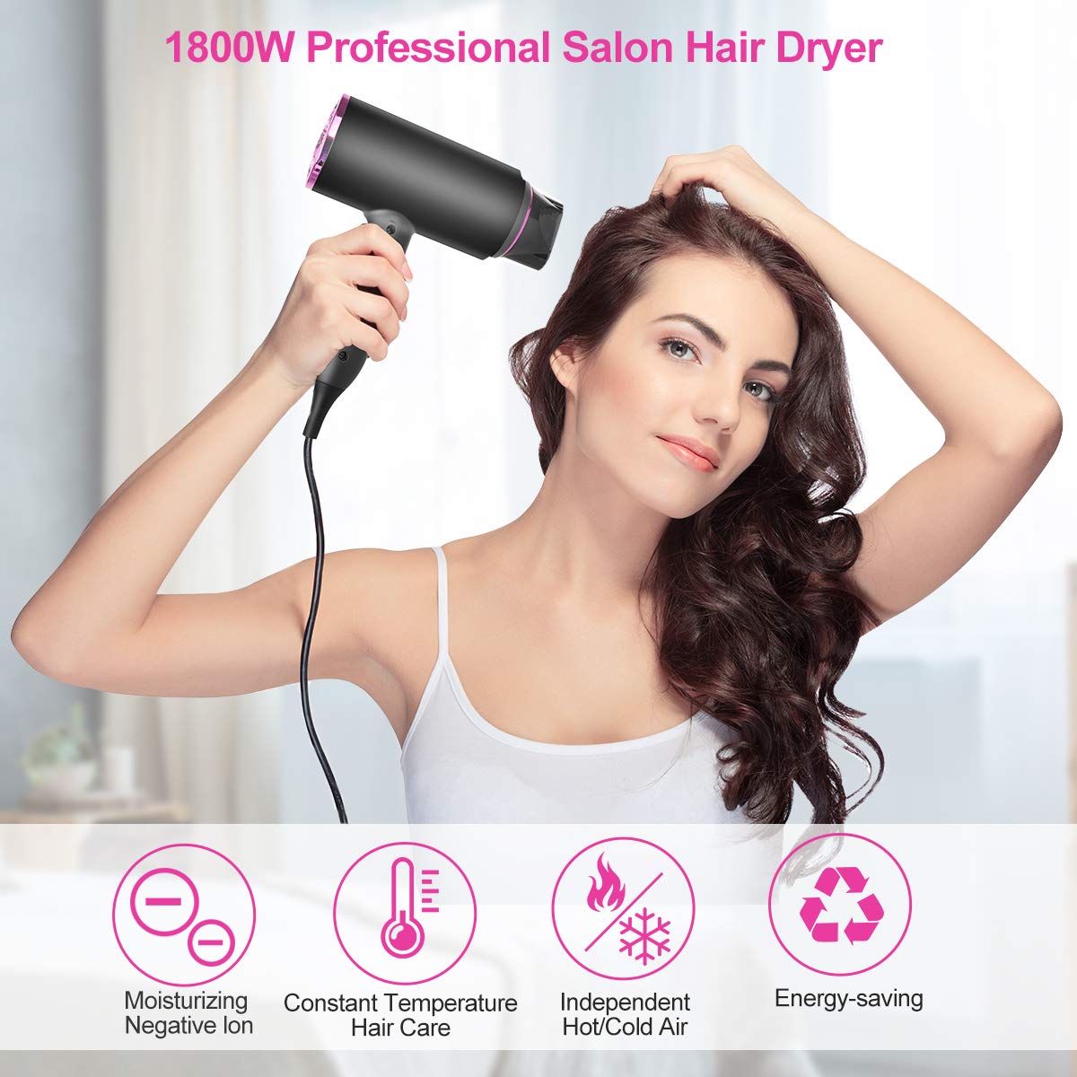 Mua Ionic Hair Dryer, Nozama 1800W Professional Hair Blow Dryers with 3  Heat Settings, 2 Speed, 3 Cool Settings,2 Concentrator Nozzles, Fast Drying  Blow Dryer for Home, Travel, Salon and Hotel trên