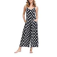 wexcen Jumpsuits for Women Floral Wide Leg Spaghetti Strap Sleeveless Casual Loose Ethnic Long Rompers with Pockets