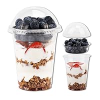 12 oz Clear Plastic Parfait Cups with Insert 3.25oz & Dome Lids No Hole - (50 Sets) Yogurt Fruit Parfait Cups for Kids, for Dips and Veggies, Take Away Breakfast and Snacks. No Leaking
