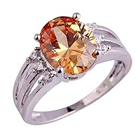 Silver Plated Ring Oval Cut Created Rainbow Topaz Cubic Zirconia Filled Engagement Wedding Proposal Promise Band for Women Girls Lovers Gift