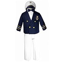 Leadertux Sailor Captain Suits for Boys Outfits from New Born to 7 Years Old (6-12 Months, White Pants)