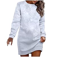 Christmas Fashion Snowflake Sweatshirt Dress for Women Oversized Long Sleeve Crewneck Funny Xmas Sweater Dresses