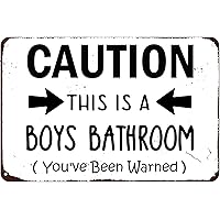 Bathroom Sign Caution This Is a Boys Bathroom You've Been Warned Metal Sign Vintage Retro Home Room Cafe Wall Decor Wall Air 8x12 Inch 8x12 Inch