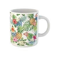 Coffee Mug Fruit Tropical Pattern Pineapples Palm Leaves and Flowers Juicy 11 Oz Ceramic Tea Cup Mugs Best Gift Or Souvenir For Family Friends Coworkers