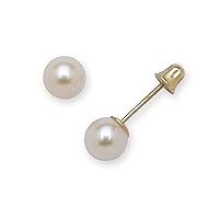 Jewelryweb -Solid 14k Yellow Gold Round Freshwater Cultured Pearl Screw-back Earrings - 3mm 4mm 5mm 6mm 7mm 8mm - Gold pearl earrings - Pearl stud earrings for women