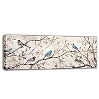Bird Canvas Wall Art, Blue and Gray Birds on Branches Poster Print Vintage Rustic Cute Birds Picture Painting for Study Living Room Decor(Artwork-03, 30