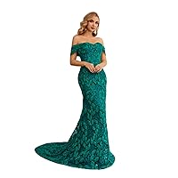 Keting Green Off The Shoulder Lace Mermaid Prom Evening Gala Dress Shower Party Celebrity Pageant Gown for Wedding