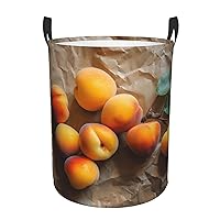 Yellow Apricots Print Laundry Hamper Waterproof Laundry Basket Protable Storage Bin With Handles Dirty Clothes Organizer Circular Storage Bag For Bathroom Bedroom Car