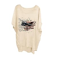 Womens Plus Size Tops 4th of July Shirts Casual Dragonflies Graphic Cotton Linen T Shirts Bell Sleeve Loose Summer
