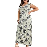 Vintage Floral Print Sundress Women Wrap V Neck Drawstring Ruched Strap Sleeveless Maxi Dress High Waist Beach Dress