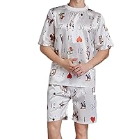 Fashion Mens Satin Pajamas Sets Sleepwear Silk Soft Sleepwear for Men's Short Sleeves Loungewear for Mens