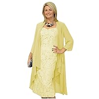 Half Sleeve 2 Piece Mother of The Bride Dress Tea Length Lace Formal Dresses Yellow