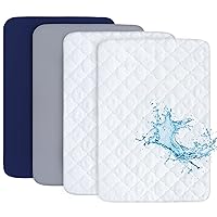 Pack and Play Sheets and Waterproof Pack n Play Mattress Protector Pad Cover 4 Pack Set, Ultra Soft Pack n Play Mattresses Sheets Compatible with Graco Pack n Play, Grey&Navy