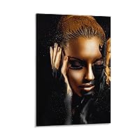 Black And Gold African Art Women's Hanging Paintings on Canvas Poster Frame Hanger Scroll Posters Canvas Decorative Hanging Painting Wall Art Decor Room 12x18inch(30x45cm)