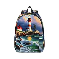 Lighthouse Diamond Painting Print Canvas Laptop Backpack Outdoor Casual Travel Bag School Daypack Book Bag For Men Women