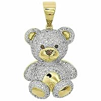 1.75 Ct Round Cut Simulated Diamond Teddy Bear Pendant 925 Sterling Silver 14k Yellow Gold Plated