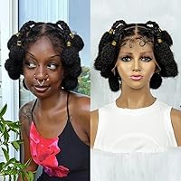 African Princess Bantu Bulb Knots Soft Afro Kinky Curly Puff Knotless Natural Black 1b Human Hair Glueless Preplucked Full HD Lace Braid Wig