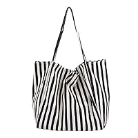 Canvas Tote Shoulder Bag Hobo Handbag Casual Stripe Roomy Travel Purse Crossbody Bag