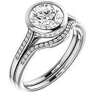 Petite Bezel Bridal Set, Round Cut 1.50CT, VVS1 Clarity, Colorless Moissanite Ring Set, 925 Sterling Silver, Engagement Ring, Wedding Ring Set, Perfact for Gift Or As You Want