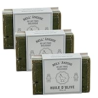 Label Provence - Double Sided Exfoliating French Soap Bar - For Softening, Moisturising and Nourishing All Skin Types - Olive Oil and Donkey Milk Fragrance - 125g - Set of 3