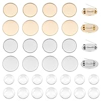 UNICRAFTALE 20Pcs Flat Round Brooch Pin with 24Pcs Glass Cabochons 304 Stainless Steel Brooch Bezel Trays DIY Blank Dome Brooch Making Kit for DIY Jewelry Making Golden and Stainless Steel Color