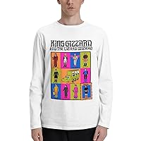 Rock Band T Shirts King Gizzard and Lizard Wizard Men's Cotton Crew Neck Tee Long Sleeve Tops White