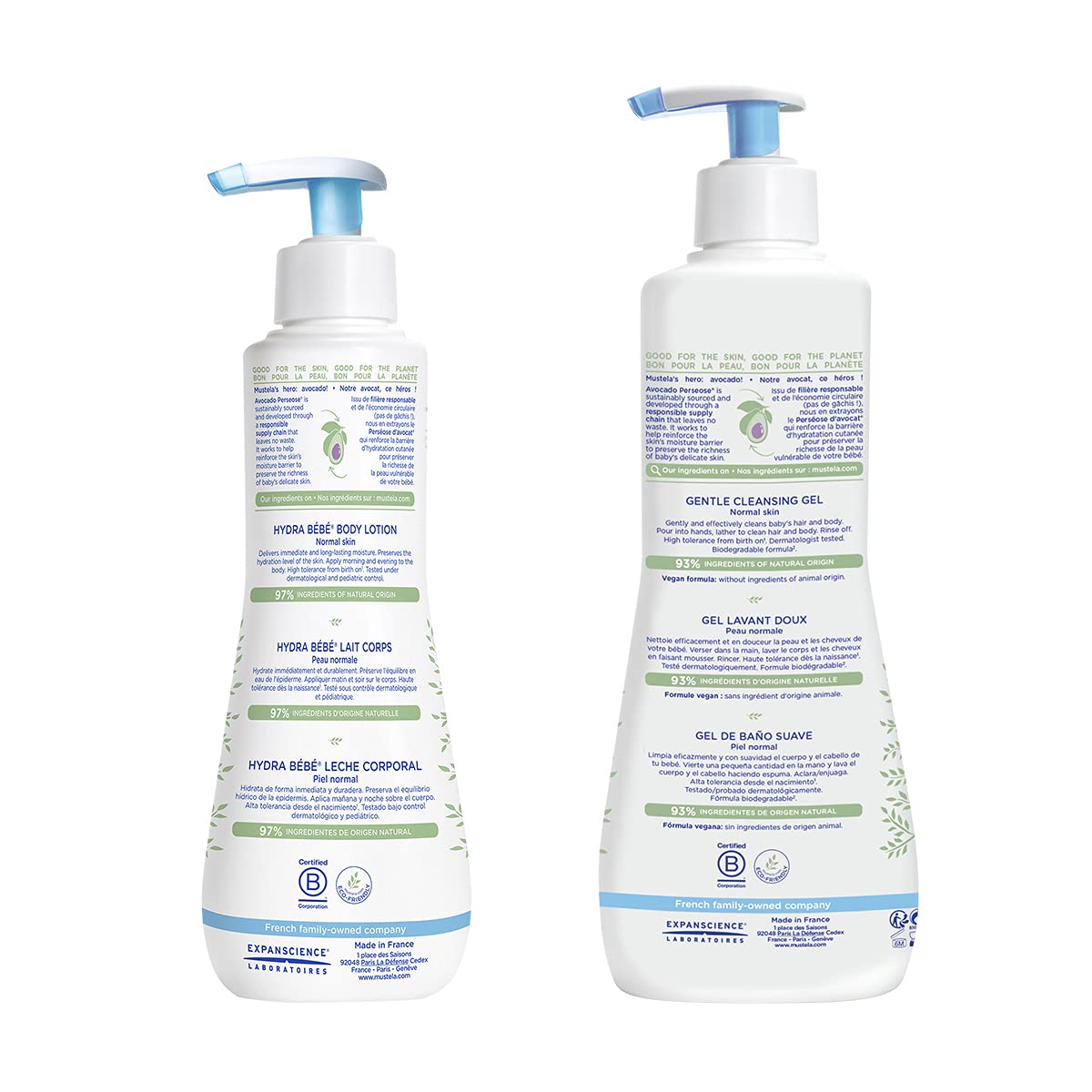 Mustela Baby Bath Time Gift Set - Baby Skin Care Essentials with Natural Avocado - Contains Hydra Bebe Body Lotion 10.14 fl. oz. & Gentle Cleansing Gel 16.9 fl. oz. - 2 Items Set