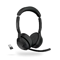 Jabra Evolve2 55 Stereo Wireless Headset - Features AirComfort Technology, Noise-Cancelling Mics & Active Noise Cancellation - MS Teams Certified, Works with Other Platforms - Black