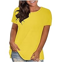 T Shirts for Women Round Neck Womens Tops Short Sleeve Shirts Solid Color Summer Tunic Tops Fashion Basic Tees