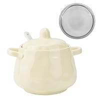 Koythin Ceramic Bacon Grease Container with Strainer, 20oz Saver Suitable for Storing Frying Oil and Cooking Grease (Beige)