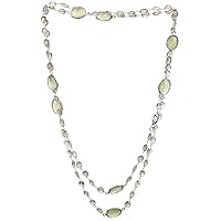 Faceted Green Chalcedony and Prehnite Long Necklace - Sterling Silver