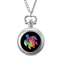 Tie Dye Cool Sea Turtle Pocket Watches for Men with Chain Digital Vintage Mechanical Pocket Watch