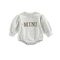 Fall Baby Girl Clothes Newborn Infant Puff Sleeve Sweatshirt Romper Leopard Letter Print Sweater Pullover Top