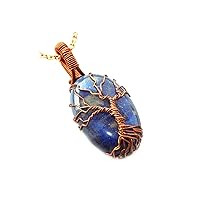 Lapis Lazuli Gemstone Necklace, Copper Wire Wrapped Jewelry, Tree of Life Gemstone Jewellery DR-1172