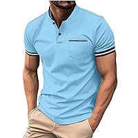 Mens Muscle Henley Shirt Short Sleeve Casual Lapel Half Button Business Work T Shirts Gym Workout Athletic Shirts