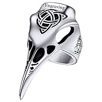 FaithHeart Norse Viking Raven Skull Rings for Men Women, Stainless Steel/18K Gold Plated Punk Gothic Jewelry Personalized Customize, Delicate Packaging