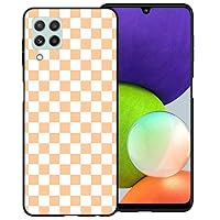 Phone Case for Samsung Galaxy A22 4G, Orange White Grid Plaid Regular Lattice Checkered Checkerboard Cute Shockproof Protective Anti-Slip Soft Cover Shell