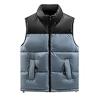 Puffer Vest For Men Big And Tall Outdoor Quilted Winter Puffer Vests Color Block Stand Collar Sleeveless Jacket