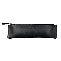 Genuine Leather Pen Case with Zipper Closure, Pencil Pouch Stationery Bag (Black v2)
