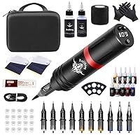 Complete Tattoo Set with Wireless Battery Pen – Complete Piercing And Tattooing Equipment with Essential Accessories for Professional And Amateur Tattoo Artists,Red