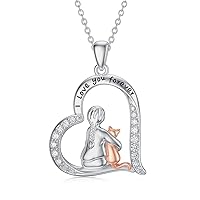LONAGO Animal with Girl Necklace 925 Sterling Silver Wolf Elephant Dog Cat Fox Pendant Necklace Jewelry for Women