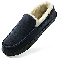 NewDenBer Men's Moccasin Slippers Warm Memory Foam Suede Soft Plush Lined Slip on Indoor Outdoor House Shoes